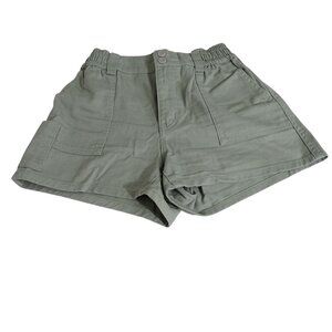 Vanilla Star Green Elastic Waist Twill Shorts Women Size 1 25 Dual Buttons